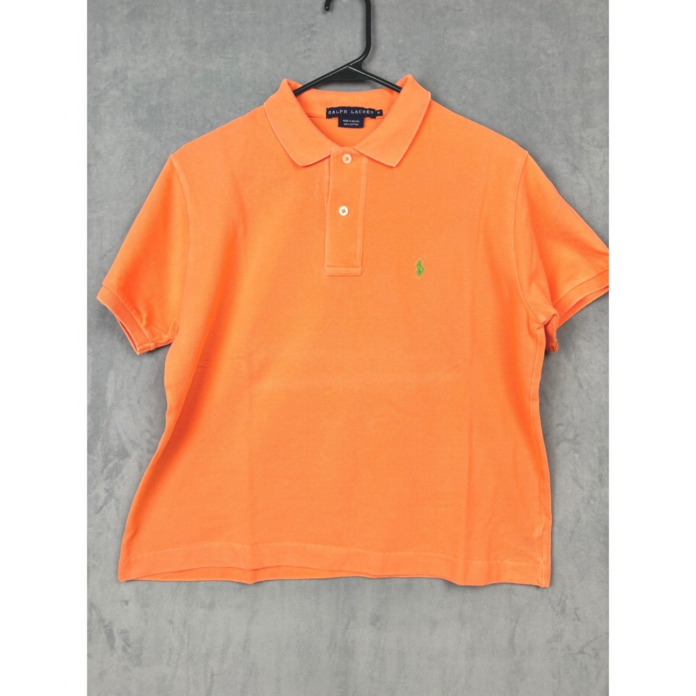 Ralph Lauren Kids Orange Short Sleeve Cotton Pique Polo Shirt Size M Green Pony